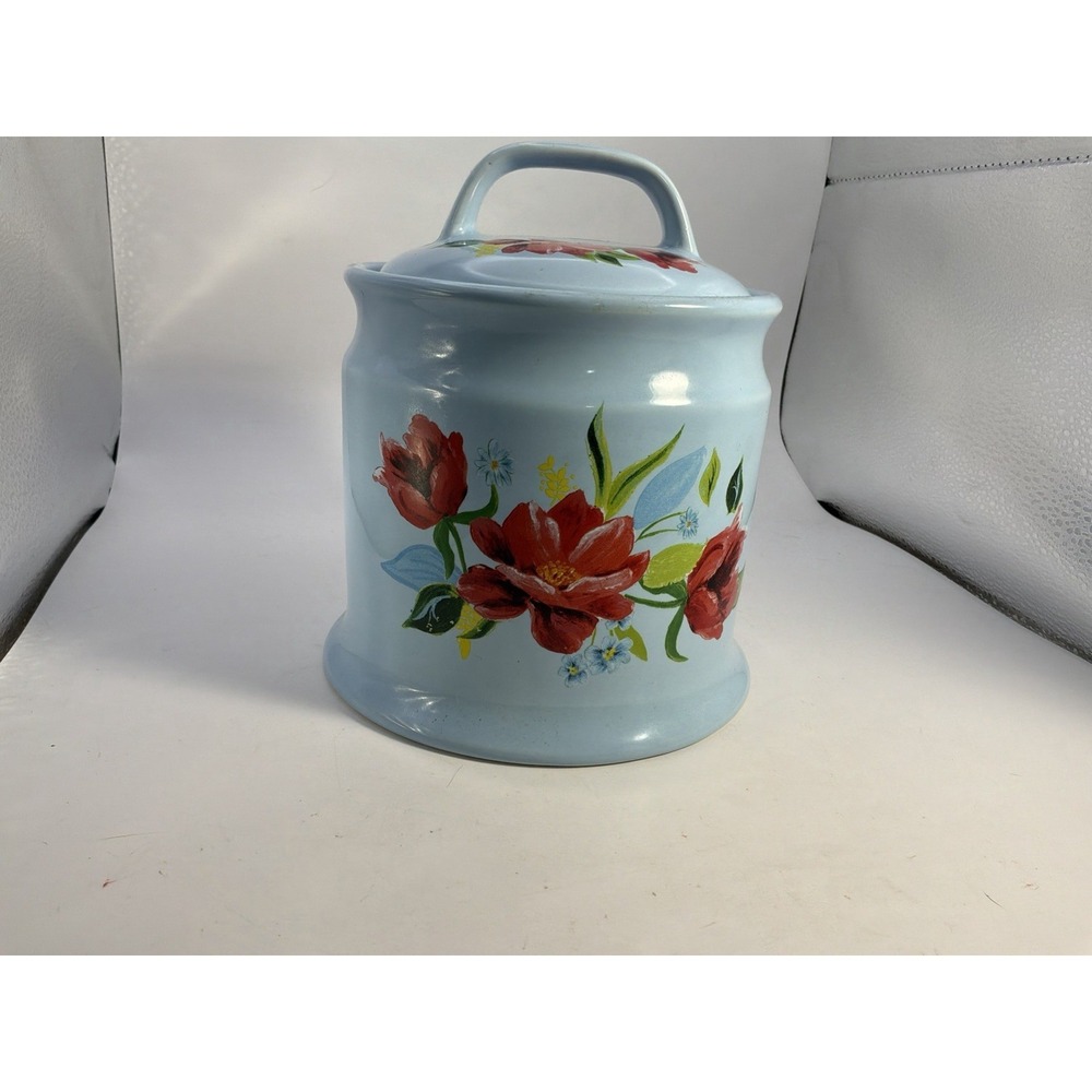 Pioneer Woman GARLIC KEEPER JAR W/LID Blue Floral Spring Bouquet